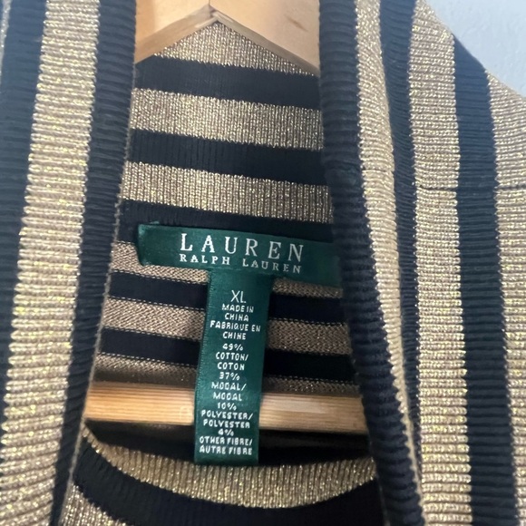 New Lauren Ralph Lauren black and gold shimmer striped turtleneck sweater XL - Picture 4 of 6